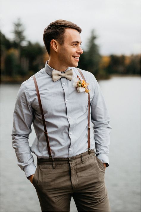 Elopement on Rocky Mountain near Inlet, Adirondacks | Shaw Photo Co. | Grooms attire Elopement Outfit Groom Mountain, Mountain Wedding Mens Attire, Mountain Groom Attire, Mountain Elopement Groom Attire, Casual Groom Attire Rustic, Mountain Wedding Groom Attire, Simple Groom Attire, Groom Attire Rustic, Groom Casual Wedding Attire