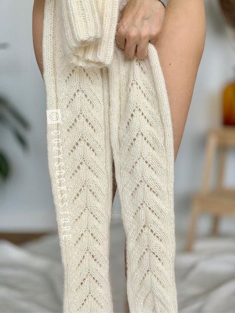 Lace thigh high socks Knitting pattern by CozySocksStore Thigh High Crochet Socks, Knee High Socks Pattern, Lace Thigh High Socks, Thigh High Knit Socks, White Thigh High Socks, Thigh High Socks Plus Size, Knit Leg Warmers Pattern, Angora Socks, Knitting Patterns For Beginners