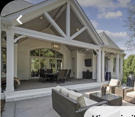 Cathedral Patio Ceiling, Cathedral Back Porch, Vaulted Deck Ceiling Covered Porches, Vaulted Porch Ceiling Ideas, Vaulted Porch Ceiling, Vaulted Back Porch, Large Back Porch, Porch Gable, Farmhouse Outside