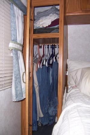 Small Rv Closet Storage Ideas, Rv Closet Remodel, Rv Closet Organization, Rv Closet, Rv Bunk Beds, Scamp Camper, Rv Cabinets, Rv Decorating, Storage And Organization Ideas