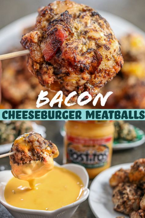 Bbq Bacon Cheeseburger Meatballs, Bacon Cheeseburger Meatballs, Meatball Stuffed Biscuits, Gameday Food Appetizers, Hamburger Meatballs, Meatball Meals, Cheeseburger Meatballs, Bacon Meatballs, Vegetable Balls