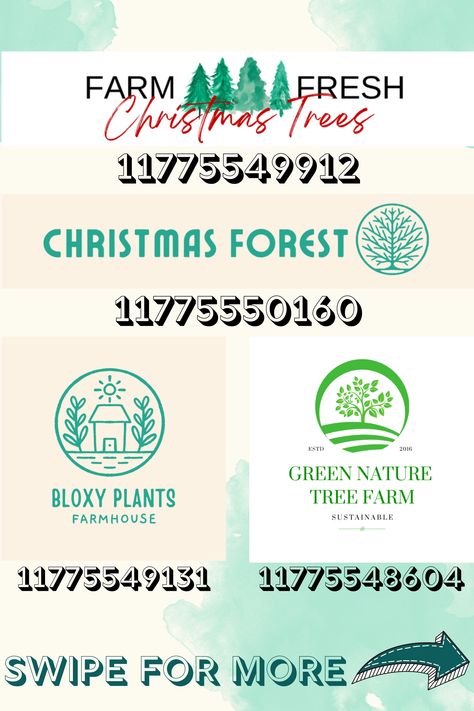 Hopefully I did the Christmas Tree Farms right since I am not that familiar with them. It is not common in our country, so I had to base it online (:! Enjoy these bloxburg decals!! #decals #bloxburgdecals #bloxburg #roblox #bloxburgfarm #bloxburgplant #bloxburggarden #bloxburgshop #bloxburgtownideas September Calendar Decals Bloxburg, Open Sign Bloxburg Code, Bloxburg Grocery Store Logo Decal Codes, Bloxburg Order Here Decals, Bloxburg Yoga Decal Codes, Super Market Decals Bloxburg, Bloxburg Town Name Sign Decals Codes, Bookstore Decals Bloxburg, Bloxburg Supermarket Logo Decals