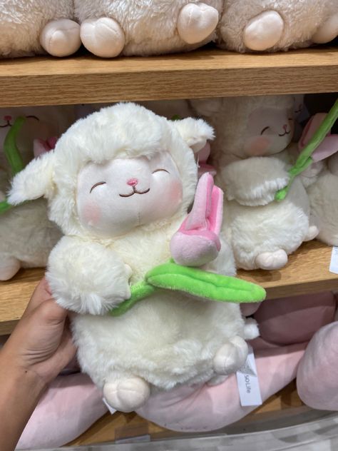 Cute Stufftoys, Miniso Plushies Lamb With Tulip, Miniso Stuff Toys, Miniso Plush, Miniso Plushies, Lamb Plush, Pattern Flip Flops, Cute Squishies, Wife And Kids