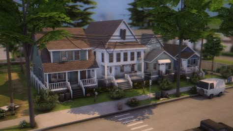 Sims 4 Neighborhood, Cozy Neighborhood, The Sims 4 Lots, Town Houses, Base Building, City Decor, Sims 4 House Building, Sims 4 House Design, Sims Building