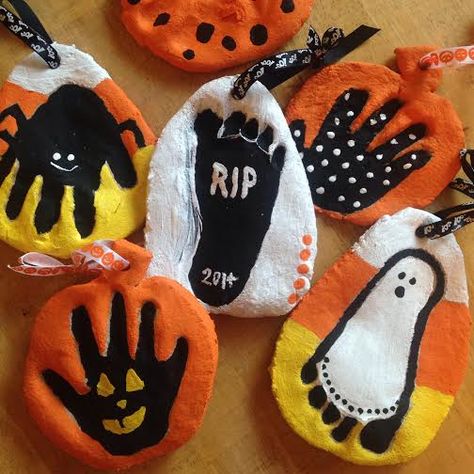 Halloween Salt Dough Ornaments {Strickland & Co Blog} Salt Dough Halloween, Halloween Crafts For Babies, Crafts For Babies, Halloween Crafts For Toddlers, Salt Dough Ornaments, Dough Ornaments, Halloween Arts And Crafts, Baby First Halloween, Daycare Crafts