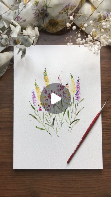 Watercolor Wildflowers Tutorial, Easy Watercolor Flowers For Beginners, Artistic Journal, Diy Large Wall Art, Wildflower Watercolor, Paintings Tutorials, Wildflower Paintings, Watercolor Wildflowers, Watercolor Beginner