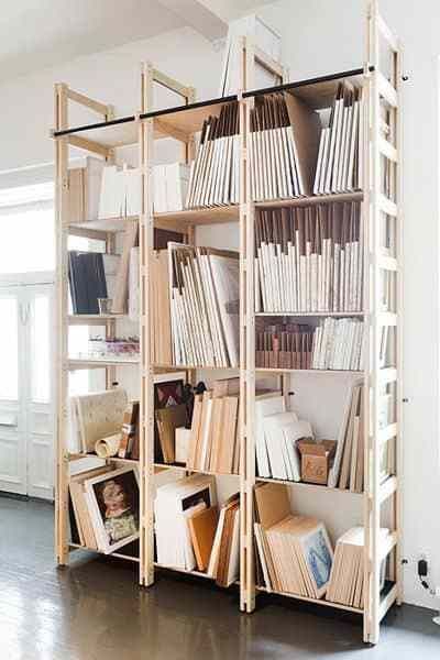 Great storage space for all those canvases you buy on sale. Keep the studio clean by organizing and putting things in their place. #organization #artstudio #art #studio #homeoffice #workfromhome #storage Studio Seni, Art Studio Ideas, Home Art Studios, Ruangan Studio, Art Studio Storage, Art Studio Space, Art Studio Organization, Art Studio Room, Art Studio Design