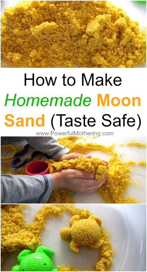 Moon Sand Recipe, Sand Recipe, Homemade Moon Sand, Oppgaver For Barn, Sands Recipe, Sensory Items, Moon Sand, Baby Sensory Play, Toddler Sensory