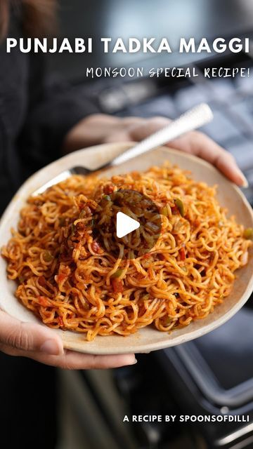 Spoons of Dilli on Instagram: "•PUNJABI TADKA MAGGI RECIPE•😍 We are sure you all will love this Maggi recipe! Not only easy to make but is super yum🤤  Ingredients used are- Garlic cloves- 15-20 pcs Kashmiri red chilli powder- 1 Tsp Oregano- 1 Tsp Chilli flakes- 1/2 Tsp Sugar- 1/2 Tsp Salt to taste Some melted butter  Boil 2 packets maggi   Now, in a kadhai or wok- Oil- 1 Tbsp and butter- 1 Tbsp Green chillies- 2 pcs Onion- 1 small size Capsicum- 1 small size Tomatoes- 2 small size Maggi masala  A video directed by Shreya Jain  Content strategist- Aman Sureka  Videographer- Shubham Kaushik  Chef- Vishal Panchal  #maggi #maggie #maggilover #magginoodles #maggirecipes #noodles #noodlesrecipe #snackrecipes #snackrecipe #foodreels #recipereels #delhi #delhifood #delhifoodie #foodporn #foodsta Maggi Masala Powder Recipe, Tadka Maggi Recipe, Garlic Maggi Recipes, Simple Maggie Recipe, Easy Maggi Recipes, Chilli Garlic Maggi, Masala Maggi Recipe, Maggie Recipes, Sos Recipe