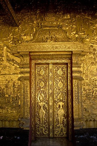 Gold Doors - Laos ░▒▓ lσvє ▓▒░ ♥ #bluedivagal, bluedivadesigns.wordpress.com Aesthetics Colors, Gold Doors, Golden Slumbers, Golden Door, Gold Door, Cool Doors, Luang Prabang, Shades Of Gold, Unique Doors