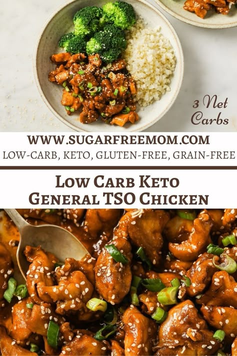 Low Carb Keto General Tso Chicken (Gluten Free, Dairy Free) Keto Gluten Free Chicken Recipes, Low Carb Low Dairy Recipes, Keto Chicken Chinese Recipes, Keto Mongolian Chicken, Low Carb Chinese Food Takeout, Low Carb General Tso Chicken, Zero Sugar Dinner Recipes, Bariatric Chinese Recipes, Low Carb Bourbon Chicken