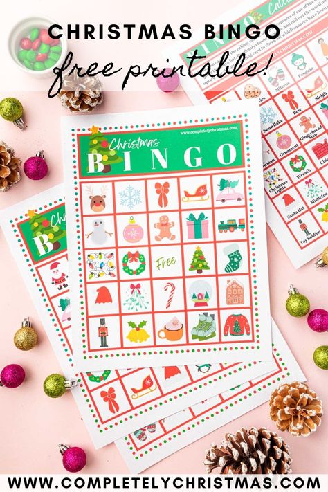 This adorable Christmas bingo free printable is a fun Christmas game for all ages. Whether you are looking for a Christmas game to play with your family or need a Christmas party activity fit for a crowd, this free printable is just what you need with 30 unique Christmas bingo cards. It's such a fun and festive bingo game that you can print right from your printer at home. #printable #christmas Kids Christmas Bingo Free Printable, Christmas Simon Says Game, Xmas Bingo Free Printable, Christmas Bingo Cards Free Printable, Christmas Games For Kindergarten, Fun Christmas Party Games For Kids, Christmas Bingo Printable Free 20 Cards, Christmas Bingo Printable Free, Christmas Bingo For Kids