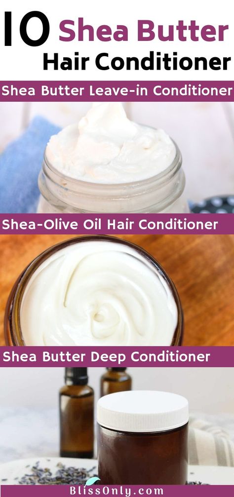 Try these 10 DIY Shea butter hair conditioner for soft, smooth and shiny hair. These conditioners are all-natural and work great for treating dry, frizzy and damaged hair. The recipes include olive oil, aloe vera gel, coconut oil and essential oils like rosemary, cedarwood which makes your hair strong and healthy. Diy Shea Butter, Hair Conditioner Recipe, Coconut Oil And Essential Oils, Diy Hair Conditioner, Smooth And Shiny Hair, Blond Rose, Diy Conditioner, Shea Butter Recipes, Conditioner Recipe