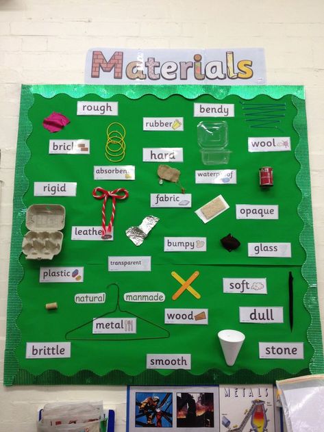 Year 2 Science Materials, Science Displays Primary, Properties Of Materials Kindergarten, Year 1 Science Display, Science Materials Display, Science Boards Display Ideas, Project Display Ideas, Teaching Materials Science, Ks1 Science