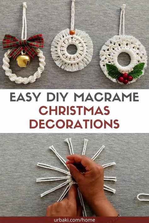 Easy Yarn Christmas Ornaments, Easy Macrame Christmas Decorations, Diy Christmas Ornaments Kids Can Make, Quick And Easy Diy Christmas Ornaments, Macrame Christmas Ornaments Diy Easy, Easy Macrame Gifts, Macrame Christmas Ornaments Diy Tutorial, Easy Macrame Christmas Ornaments, Macrame Christmas Ornaments Tutorials