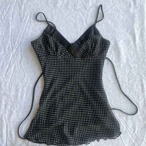 Sexy Black and white y2k 90’s polka dot slip tank... - Depop Black And White Y2k, White Y2k, Fabric Pictures, Vest White, Cute Fits, Skirt Leather, Sweatshirt Shirt, Casual Skirts, Jean Shirts