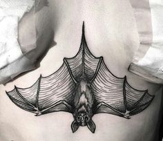 Upside down bat Bats Tattoo Design, Underboob Tattoo, Bat Tattoo, Scary Tattoos, Spooky Tattoos, Horror Tattoo, Sternum Tattoo, Halloween Tattoos, Dark Tattoo