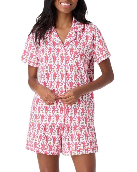 PRICES MAY VARY. Matching Pajamas Set Material: The Super Soft Pajama Set is made of Polyester blend, breathable and cozy, lightweight and skin-friendly. Short sleeve sleepwear top and pajama shorts set. Two-Piece Sleepwear Pajama Set Feature: Top: button down, collared, relax fit, loose fit baggy pjs top, short/long sleeve,cute/novelty/funny printed shirt top. Bottom: elastic waistband, high waist loose fit shorts pants pjs shorts. Pjs Sets for Women Design: Silk pajamas for women, satin pajama Roller Rabbit Monkey, Preppy Pajamas, Pajamas Shorts Set, Pajamas Shorts, Womens Loungewear Sets, Pink Monkeys, Short Pajamas, Silk Pajamas Women, Comfy Pjs