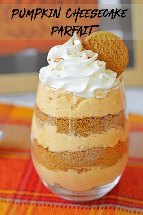 Simple pumpkin cheesecake mousse with whipped cream topping and gingersnap cookies. Yummy gingersnap desserts that will be loved by all. If you are looking for Fall desserts recipe this is the one for you. This Thanksgiving parfait will please any crowd. Get ready to make the best gingersnap pumpkin cheesecake parfait. Pumpkin Parfait Recipes, Apple Pie Parfait, Pumpkin Pie Parfait, Pumpkin Apple Pie, Cheesecake Parfait Recipes, Pumpkin Parfait, Cheesecake Parfait, Autumn Cookies, Easy Pumpkin Dessert