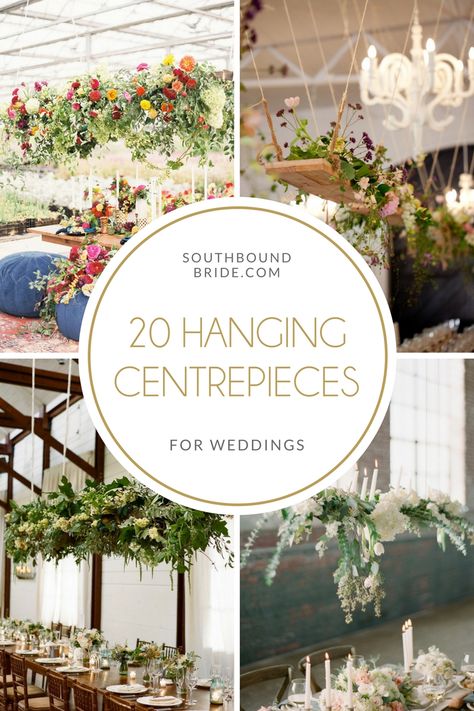 Hanging Centrepieces Hanging Floral Centerpieces, Diy Hanging Wedding Flowers, Hanging Floral Arrangements Diy, Hanging Decor Over Table, Hanging Arrangements Wedding, Hanging Wedding Florals, Hanging Table Decor, Hanging Flower Centerpiece, Hanging Centrepieces Wedding