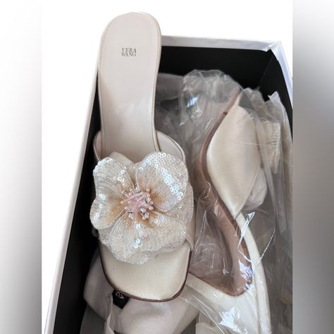 Gorgeous And New With Dust Bag And Box Mexican Shoes High Heels, White Fluffy Heels, Beach Wedding Heels, Douyin Heels, Fun Shoes For Women, Seashell Heels, Beach Wedding Shoes For Bride, Ethereal Shoes, Colored Wedding Shoes