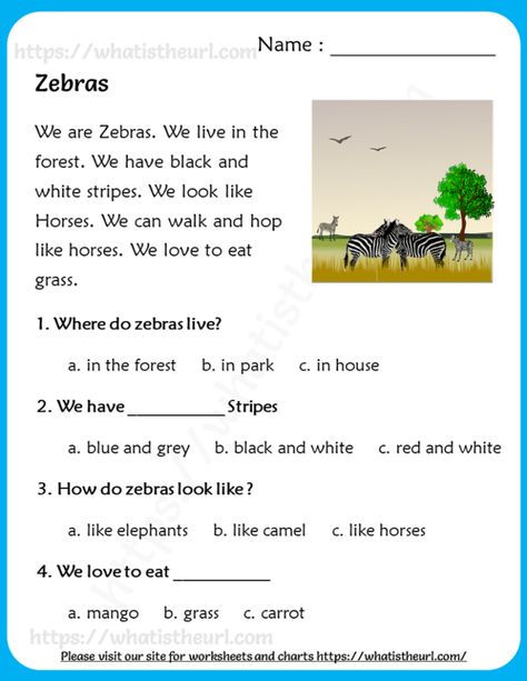 Zebras - Reading Comprehension for Grade 3 Comprehensive Reading Worksheets, Comprehension Worksheets For Grade 3, Comprehension For Grade 3, English Reading Comprehension, Esl Reading Comprehension, Writing Comprehension, 2nd Grade Reading Comprehension, First Grade Reading Comprehension, Reading Comprehension For Kids