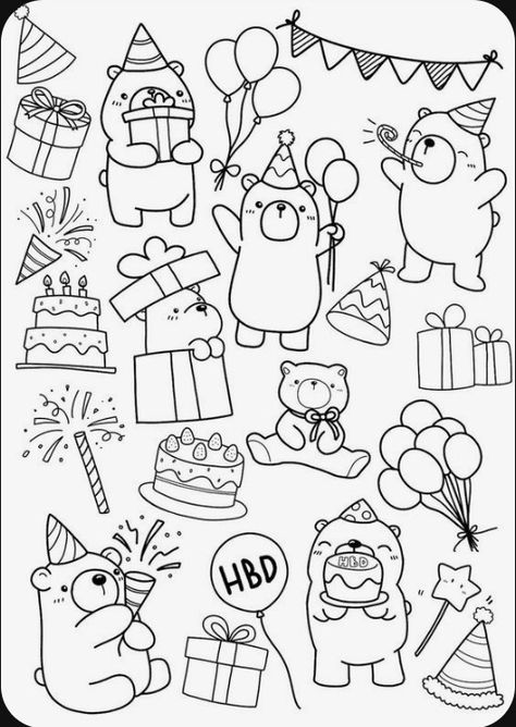 Birthday Party Coloring Pages, Happy Birthday Coloring Pages, Mario Coloring Pages, Colorful Birthday Party, Birthday Coloring Pages, Painting Birthday, Bear Birthday Party, Bear Coloring Pages, Art Birthday Party