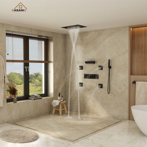 Two Person Shower Walk In No Doors, Large Bathroom With Seating, Bathroom Showrooms Build With Ferguson, Custom Showers Walk In No Door, Spa Bathroom Commercial, Spa Like Bathroom Farmhouse, Bathroom With Steam Shower And Sauna, Spa Shower Bathroom, Spa Inspired Bathroom Shower