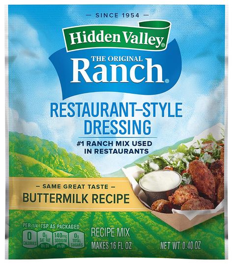 Amazon.com : Hidden Valley Ranch Dressing Dry Mix, Original Buttermilk, 0.4 oz : Grocery & Gourmet Food Buttermilk Salad, Buttermilk Salad Dressing, Gluten Free Salad Dressing, Dry Buttermilk, Hidden Valley Ranch Dressing, Buttermilk Ranch Dressing, Dry Ranch Dressing Mix, Ranch Pork Chops, Homemade Dips