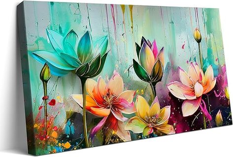 Amazon.com: Lotus Flower Wall Art For Living Room Colorful Floral Canvas Wall Decor Watercolor Lotus Print Painting Framed Artwork For Bedroom Bathroom Office Home Decor 20"X40": Posters & Prints Lotus Flower Wall Art, Artwork For Bedroom, Floral Abstract Art, Living Room Colorful, Floral Art Paintings, Watercolor Lotus, Lotus Flower Art, Lotus Print, Modern Abstract Print