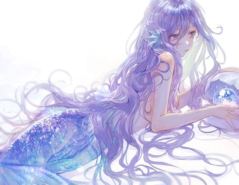 Art by Vertigo Anime Mermaid Female, Mermaid Oc, Mermaid Anime, Mermaid Stuff, Anime Mermaid, Moe Anime, Purple Mermaid, Mermaid Dreams, Mermaid Life