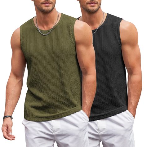 Men’s Sleeveless Shirt, Men Tank Top Outfit, Boyfriend Outfits, Poolside Outfit, Boyfriend Outfit, Knitted Texture, Mens Clothing Brands, Basic T Shirts, Tank Top Outfits