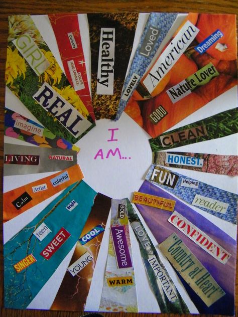 "I Am..." Collage Art Project need to do this with the kids and see how they change in a year I Am Collage, Recreation Therapy, Art Du Collage, Art Therapy Projects, Collage Art Projects, Therapeutic Activities, Group Art, Art Therapy Activities, Activities For Adults