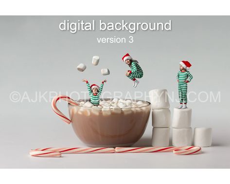 Christmas digital backdrop hot chocolate in bowl with candy | Etsy Digital Backdrops Christmas, Christmas Composite Photography, Creative Christmas Photoshoot Kids, Christmas Photoshop Ideas, Christmas Photo Ideas For Family, Family Christmas Cards Photo Ideas, Cute Christmas Photo Ideas, Christmas Card Ideas Picture, Funny Christmas Cards Photo Ideas