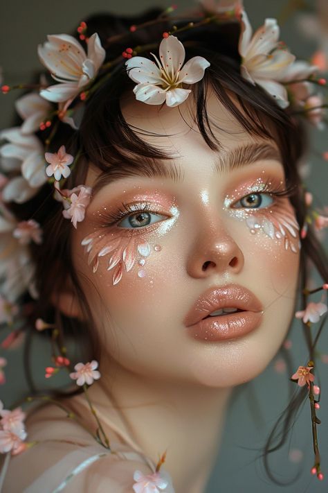 Here are some lovely spring makeup looks that radiate Watery Makeup Look, Nature Inspired Makeup Looks, Spring Themed Makeup, Floral Makeup Ideas, Spring Inspired Makeup, Pastel Grunge Makeup, Garden Fairy Makeup Ideas, Flower Fairy Makeup Ideas, Cute Frog Makeup