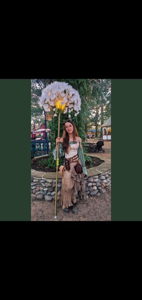 Dandelion Staff, Fairy Staff, Fairy Outfit Ideas, Dandelion Fairy, Fair Outfit, Diy Woodland, Fair Outfits, Ren Fair, Woodland Fairy