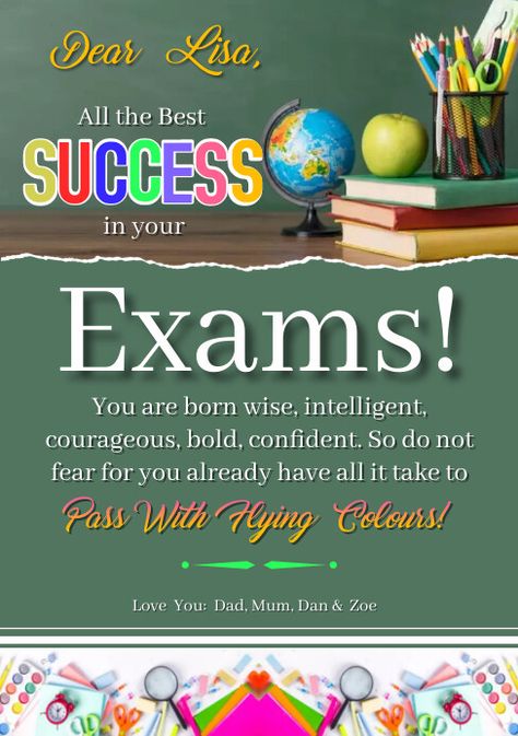 All the best success in your exams card Success Cards For Exams Design, Success Cards For Exams, All The Best For Exams, Exam Success Wishes, Exam Good Luck Quotes, Success Cards, Success In Exams, Best Wishes For Exam, School Admission Form