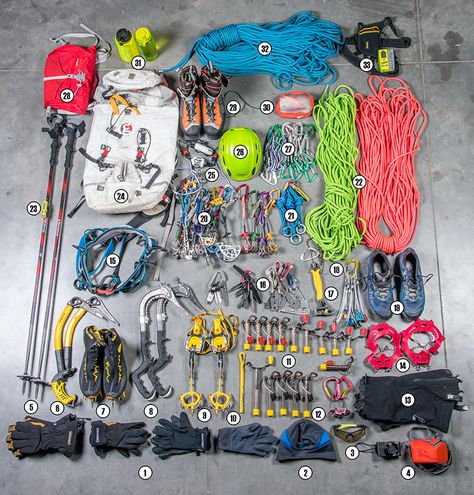 Liberty Mountain Climbing: Gear Quiver: Ice Climbing Climbing Tattoo, Mountain Climbing Gear, Panjat Tebing, Rock Climbing Training, Climbing Training, Climbing Outfits, Mountaineering Climbing, Alpine Climbing, Mountain Gear