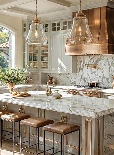 Roman Kitchen Design, High Ceiling Kitchen Ideas, Kitchen Esthetics, Unique Kitchen Island Ideas, Kitchen Expansion, Modern Classic Kitchen, Inspiring Kitchens, Mediterranean Kitchen Design, Double Island Kitchen