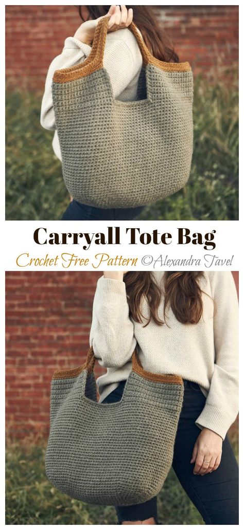 Free Crochet Bucket Bag Pattern, Crochet Woven Bag, Crochet Totes Free Patterns, Crochet Shopper Bag Free Pattern, Crocheted Tote Bags Free Pattern, Knitting Project Bag Pattern, Free Crochet Bags And Totes Pattern, Tunisian Crochet Bags Free Patterns, Knit Tote Bag Pattern Free