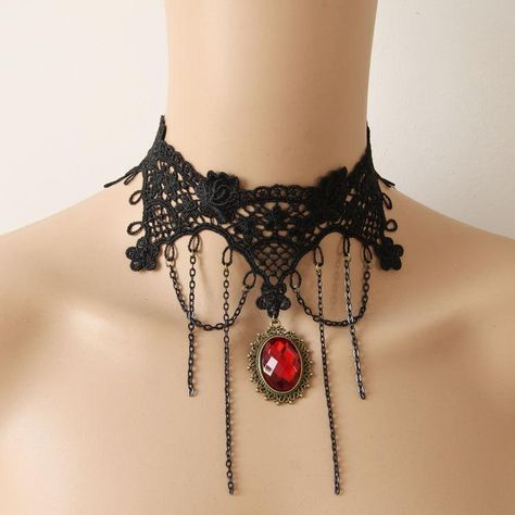 Wholesale cheap pendant necklaces online, alloy - Find best fashion womens vintage black lace choker necklace with simulated ruby gothic style costume jewelry adjustable approx 11.8-13.7 at discount prices from Chinese pendant necklaces supplier on DHgate.com. Punk Prom, Black Lace Choker Necklace, Gothic Choker Necklace, Crystal Princess, Black Lace Choker, Lace Choker Necklace, Goth Necklace, Girl Cosplay, Gothic Chokers