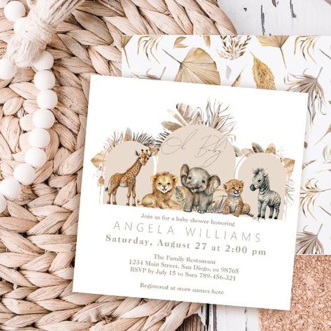 Oh Baby Safari Animals Boho Baby Shower for $2.88 - Baby Shower Invitations Baby Safari Animals, Typography Hand Lettering, Gender Neutral Invitations, Baby Shower Party Invitations, Safari Baby Shower Invitations, Elephant Party, Tropical Baby Shower, Gender Neutral Baby Shower Invitations, Boho Baby Shower Invitations