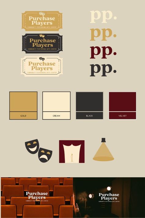 Theater Brochure Design, Theater Program Design, Theatre Branding Design, Movie Theater Color Palette, Theatre Company Branding, Theater Ticket Design, Poster Theater Design, Theater Logo Design Ideas, Theatre Color Palette