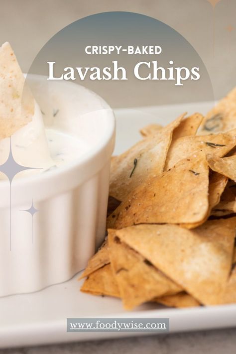 Are you looking for a crispy, quick snack for that Friday movie night? Look no further than these homemade baked lavash chips with sour cream & garlic dip! Made with just a few simple ingredients, these crispy chips are the perfect way to satisfy your craving for something salty and crunchy. And with the bonus of delicious sour cream and garlic dip, you'll have a snack that's both tasty and nutritious. Lavash Bread Chips, Lavash Chips, Lavash Bread Recipe, Lavash Crackers, How To Make Chips, Lavash Bread, Cracker Dip, Sour Cream Dip, Friday Movie