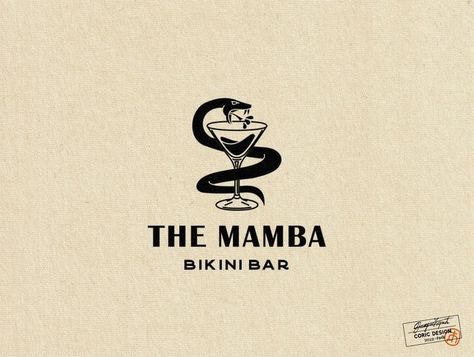 classic masculine design features an alcoholic beverage with a Black Mamba wrapped around the glass Bar Logos Vintage, Bar Logos Ideas, Cocktail Bar Logo Design Ideas, Sports Bar Logo Design, Logo Design Bar, Dive Bar Logo, Luxurious Logo Design, Speakeasy Logo, Alcohol Logo Design