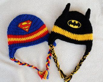 hat crochet superhero | Superhero Superman OR Batman inspir ed crochet hat ...: Crochet Superhero, Superhero Hats, Superhero Superman, Crochet Character Hats, Crochet Kids Hats, Crocheted Hats, Crochet Knit Hat, Bonnet Crochet, Crochet Beanie Hat