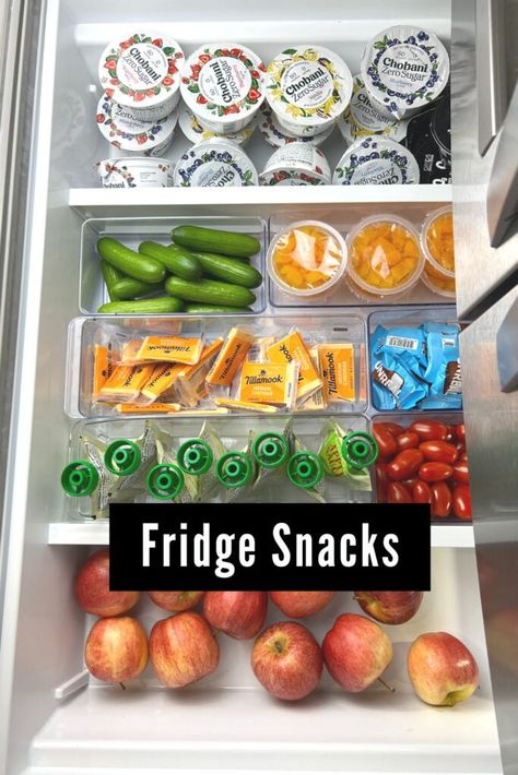 How to organize kid snacks in pantry and refrigerator Refrigerator Snack Organization, Snack Fridge Organization, Kids Snack Drawer In Fridge, Snack Cupboard Organization, Snacks In Pantry, Fridge Goals Snacks, Snack Drawer Ideas, Snack Organization, Snack Cupboard