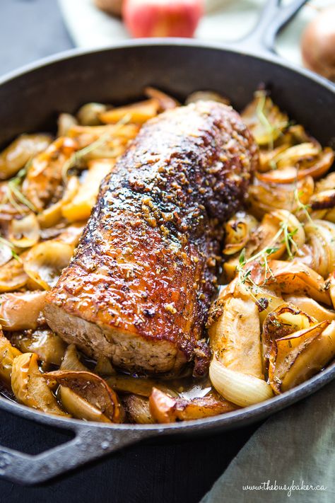 Roast Pork Loin With Apples, Pork Roast With Apples And Onions, Pork With Apples And Onions, Pork With Apples, Easy Pork Tenderloin Recipes, Pork Roast With Apples, Farmhouse Cooking, Apples And Onions, Apple Pork Tenderloin