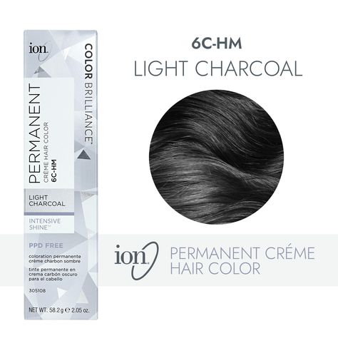 ion Color Brilliance Permanent Creme Hair Color utilizes pure ionic micro pigments for deeper, more intense color. Ion 6C-HM Light Charcoal Permanent Creme Hair Color | Black | 2.05 oz. | Sally Beauty Charcoal Grey Hair Color, Light Charcoal Hair Color, Charcoal Hair Color, Titanium Hair Color, Grey And Black Hair, Charcoal Grey Hair, Dark Silver Hair, Ion Hair Colors, Gray Hair Coverage