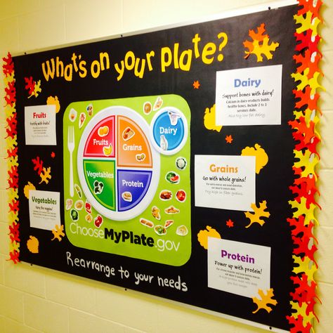 What's on your plate? Food And Nutrition Bulletin Board Ideas, Nutrition Board Ideas, Healthy Eating Bulletin Board, Nutrition Bulletin Board Ideas, Lunch Bulletin Board Ideas, School Lunch Bulletin Board Ideas, Healthy Bulletin Board Ideas, Wic Bulletin Board Ideas, Kitchen Bulletin Board Ideas